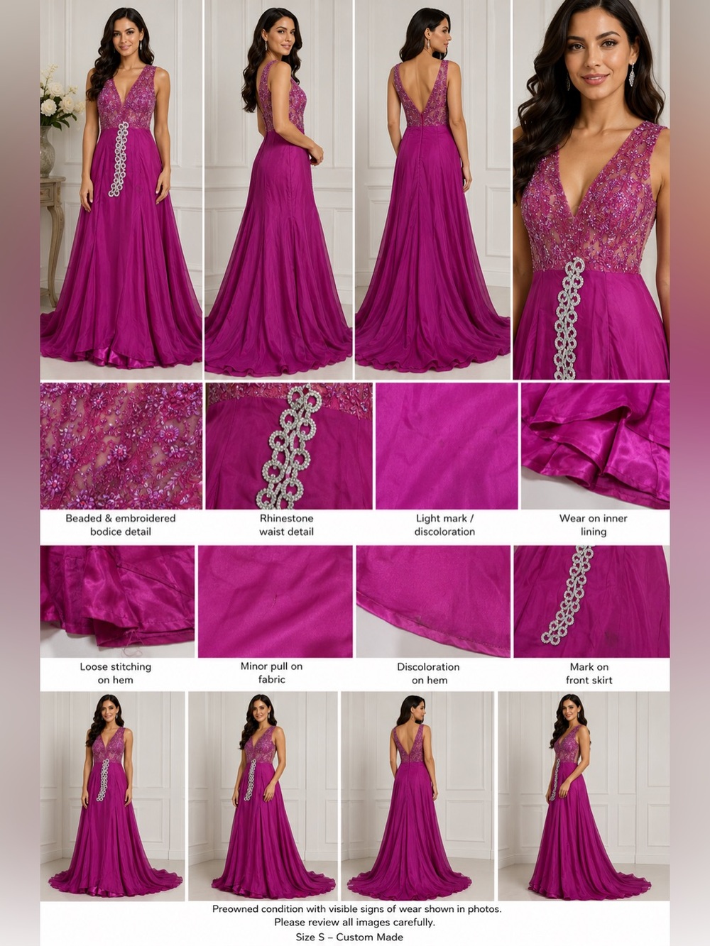 Custom Made Fuchsia Beaded Evening Gown Size S Formal Prom Dress Pageant Dress